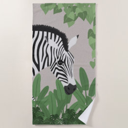 Zebra amongst Leaves Beach Towel