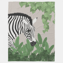 Zebra amongst Leaves Fleece Blanket