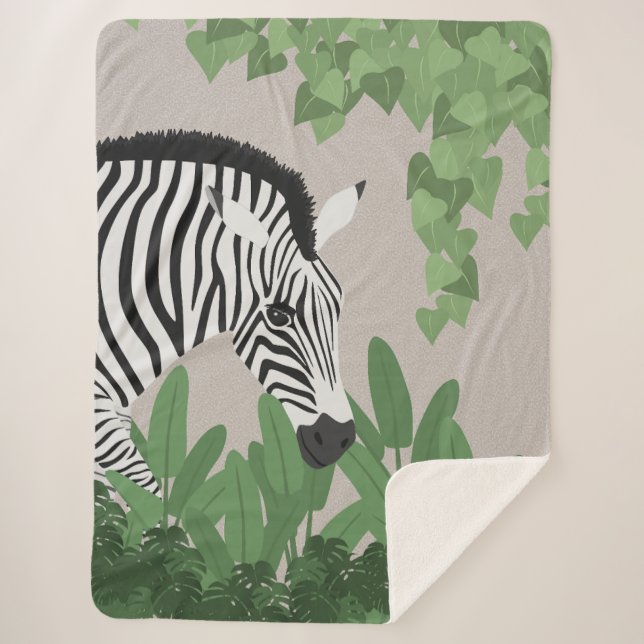 Zebra amongst Leaves Sherpa Blanket (Front)