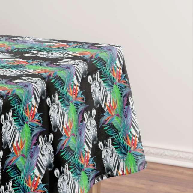 Zebra And Exotic Flowers Pattern 2 Tablecloth (In Situ)
