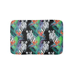 Zebra And Exotic Flowers Pattern Bath Mat