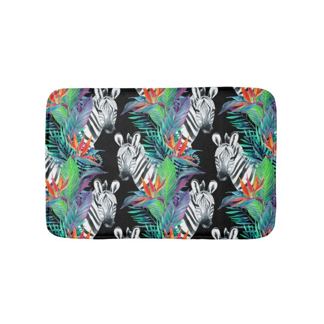 Zebra And Exotic Flowers Pattern Bath Mat (Front)