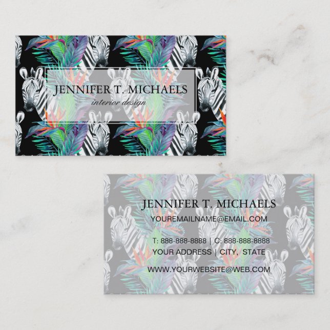 Zebra And Exotic Flowers Pattern Business Card (Front/Back)
