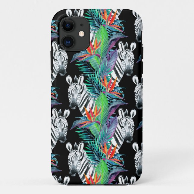 Zebra And Exotic Flowers Pattern Case-Mate iPhone Case (Back)