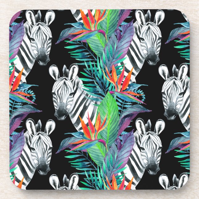 Zebra And Exotic Flowers Pattern Coaster (Front)