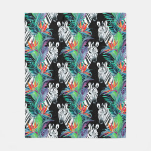 Zebra And Exotic Flowers Pattern Fleece Blanket