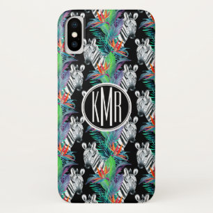 Zebra And Exotic Flowers Pattern   Monogram iPhone X Case