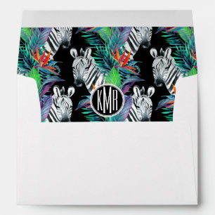 Zebra And Exotic Flowers Pattern Monogram Envelopes