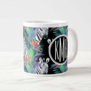 Zebra And Exotic Flowers Pattern   Monogram Large Coffee Mug