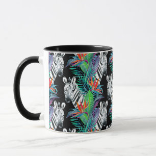 Zebra And Exotic Flowers Pattern Mug