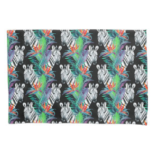 Zebra And Exotic Flowers Pattern Pillowcase