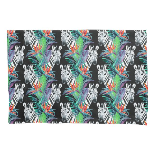 Zebra And Exotic Flowers Pattern Pillowcase (Front-Left)