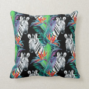 Zebra And Exotic Flowers Pattern Throw Pillow