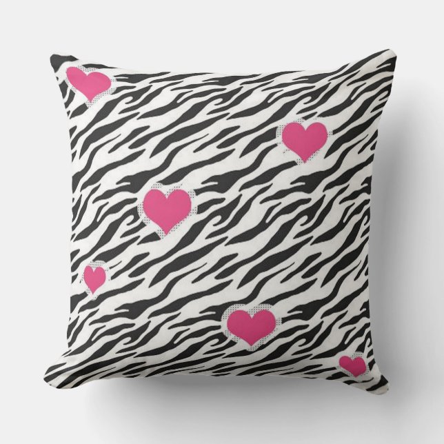 Zebra and Hearts Pattern Throw Pillow (Front)