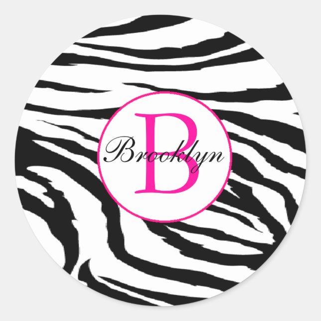 Zebra and Hot Pink Initial Sticker (Front)