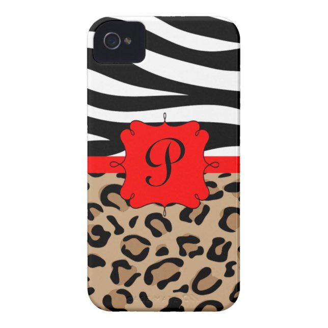 Zebra and Leopard Print Personalized Monogram Case-Mate iPhone Case (Back)