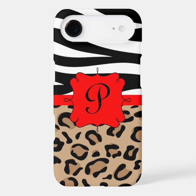 Zebra and Leopard Print Personalized Monogram Case-Mate iPhone Case (Back)