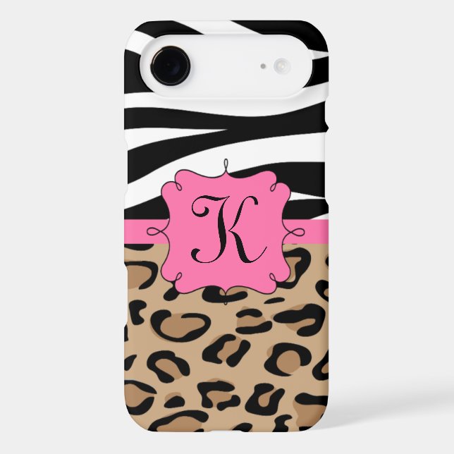 Zebra and Leopard Print Personalized Monogram Case-Mate iPhone Case (Back)