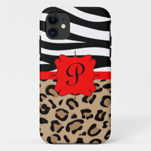 Zebra and Leopard Print Personalized Monogram iPhone 11 Case