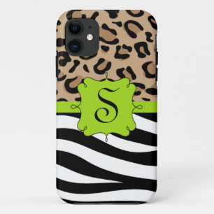 Zebra and Leopard Print Personalized Monogram iPhone 11 Case