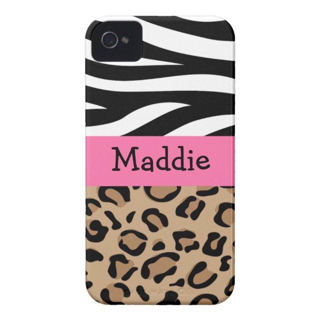 Zebra and Leopard Print Personalized with Name Case-Mate iPhone Case (Back)