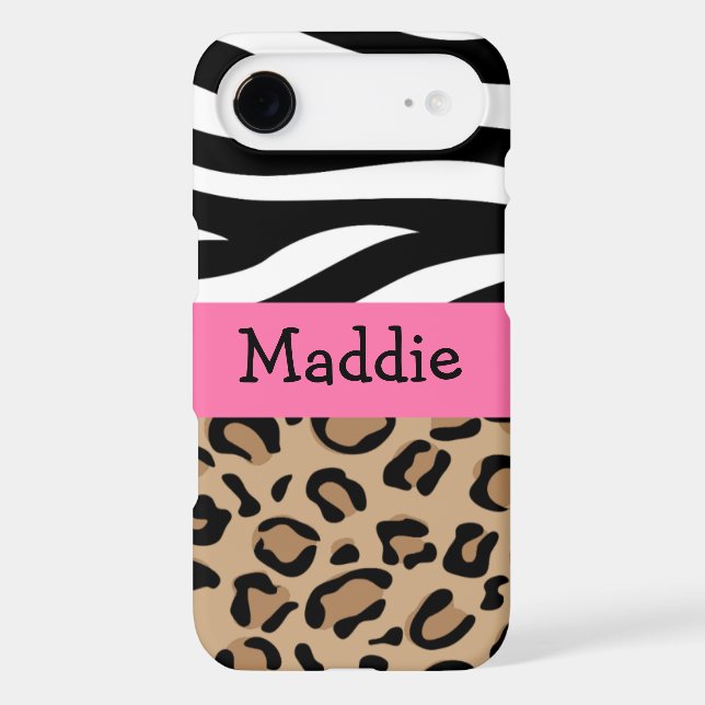 Zebra and Leopard Print Personalized with Name Case-Mate iPhone Case (Back)