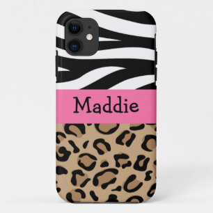 Zebra and Leopard Print Personalized with Name iPhone 11 Case