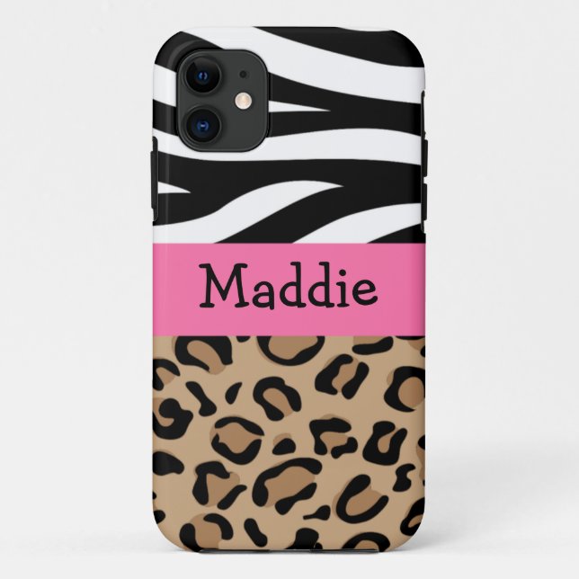 Zebra and Leopard Print Personalized with Name Case-Mate iPhone Case (Back)
