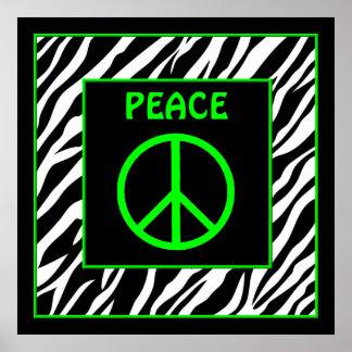 Zebra and Lime Green Peace Sign Wall Decor Poster
