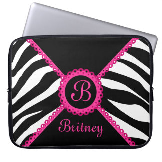 Zebra and Pink Lace Monogram Laptop Sleeve