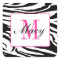 Zebra and Pink Square Sticker Zebra Hot Pink