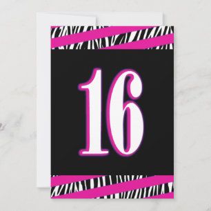 Zebra and Pink Sweet 16 Birthday Invitation