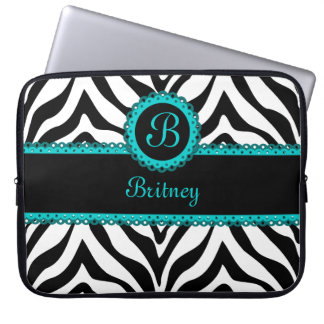 Zebra and Turquoise Lace Monogram Laptop Sleeve