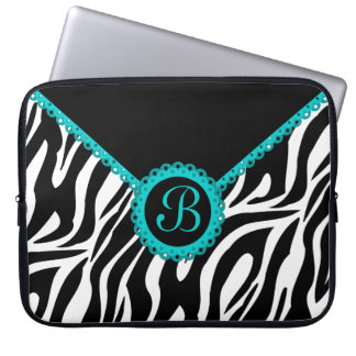 Zebra and Turquoise Lace Monogram Laptop Sleeve