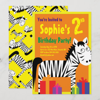 Zebra Animal Kid's Birthday Party Invitations