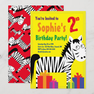 Zebra Animal Kid's Birthday Party Invitations