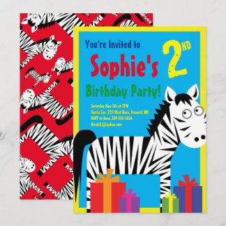 Zebra Animal Kid's Birthday Party Invitations