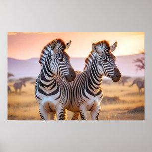Zebra Animal Nature Wildlife Affection Caring Poster