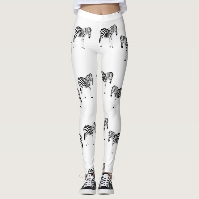 Zebra animal pattern on white leggings (Front)