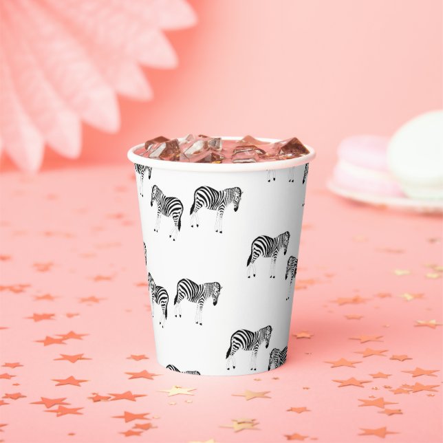 Zebra animal pattern on white paper cups (Insitu)
