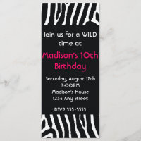 Zebra Animal Print Long Birthday Party Invitation