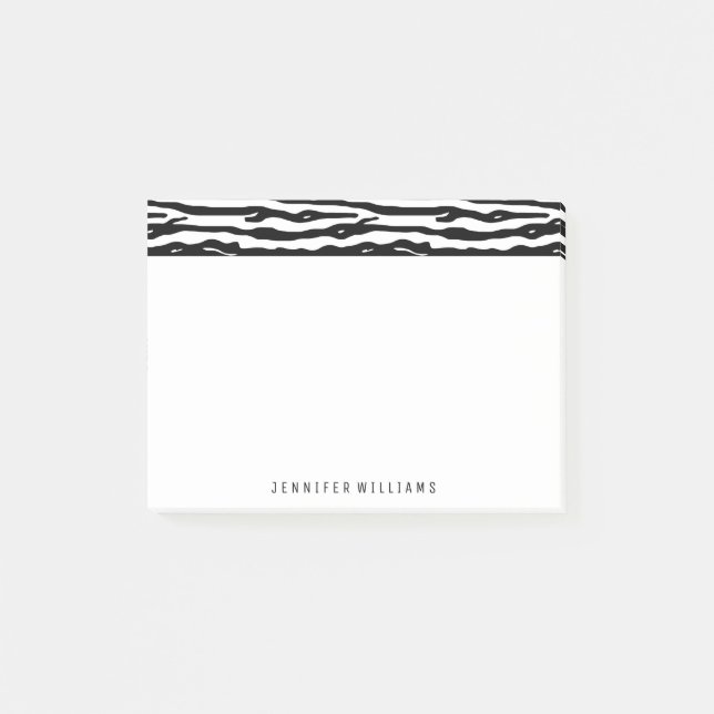 Zebra Animal Print Pattern Black White Custom Name Post-it Notes (Front)