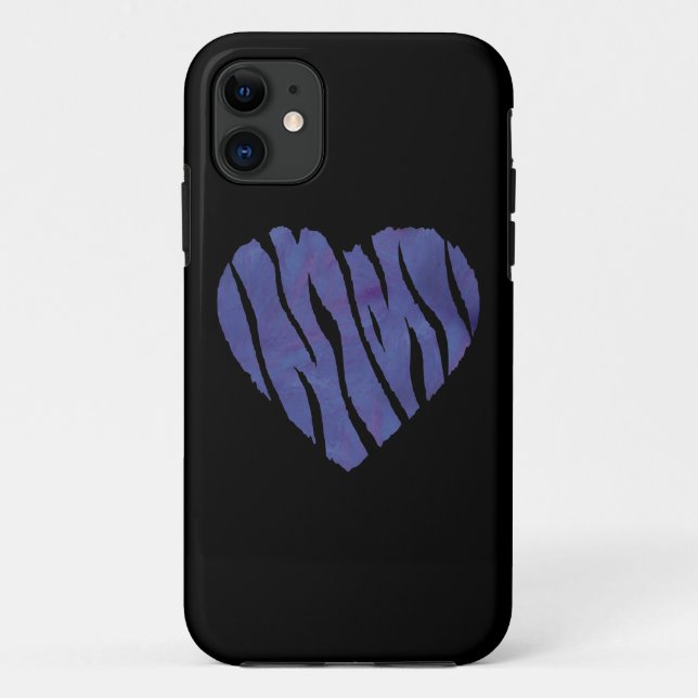 Zebra Animal Print Purple Heart Case-Mate iPhone Case (Back)