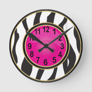 Zebra Animal Print with Hot Pink Round Clock