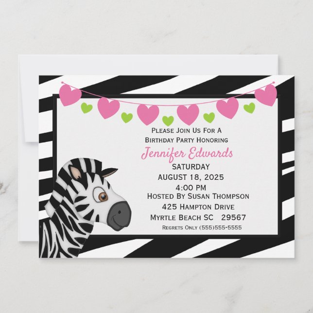Zebra Anniversaire Fête Invitation (Devant)
