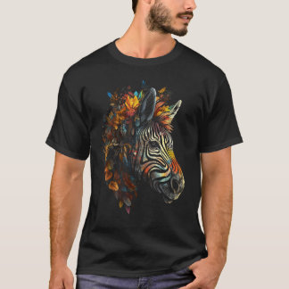 Zebra Autumn Leaves Colourful Animal Zoo Zebra T-Shirt