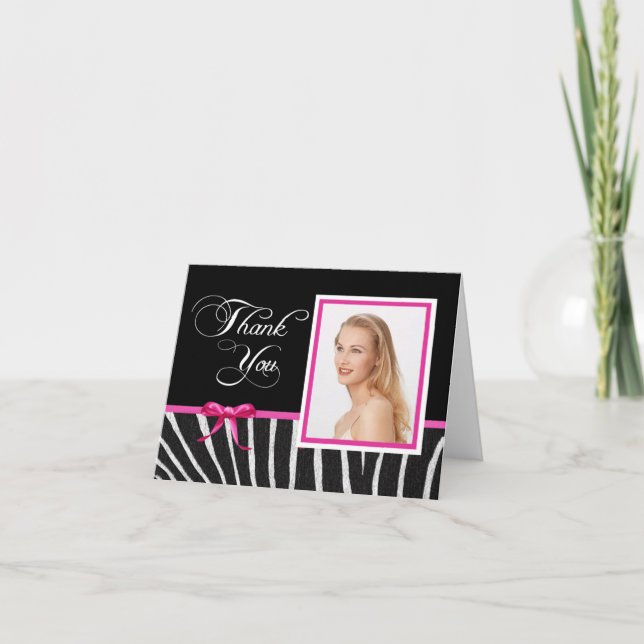 Zebra avec Carte pour notes de Merci de ruban rose (Devant)