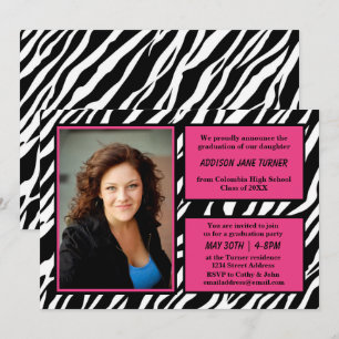 Zebra avec Trim rose avec Photo - Grad Faire-part