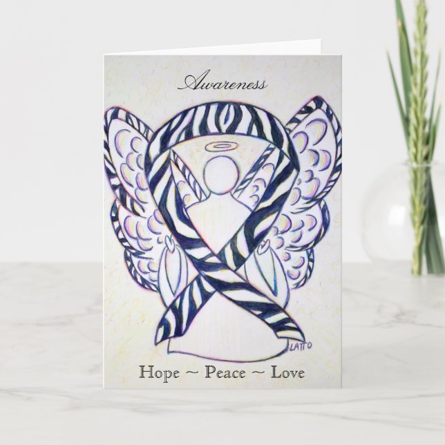 Zebra Awareness Ribbon Angel Greeting Card (Front)