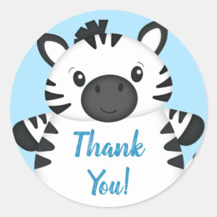 Zebra Baby Shower Blue Classic Round Sticker